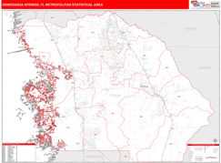 Homosassa Springs Metro Area Digital Map Red Line Style